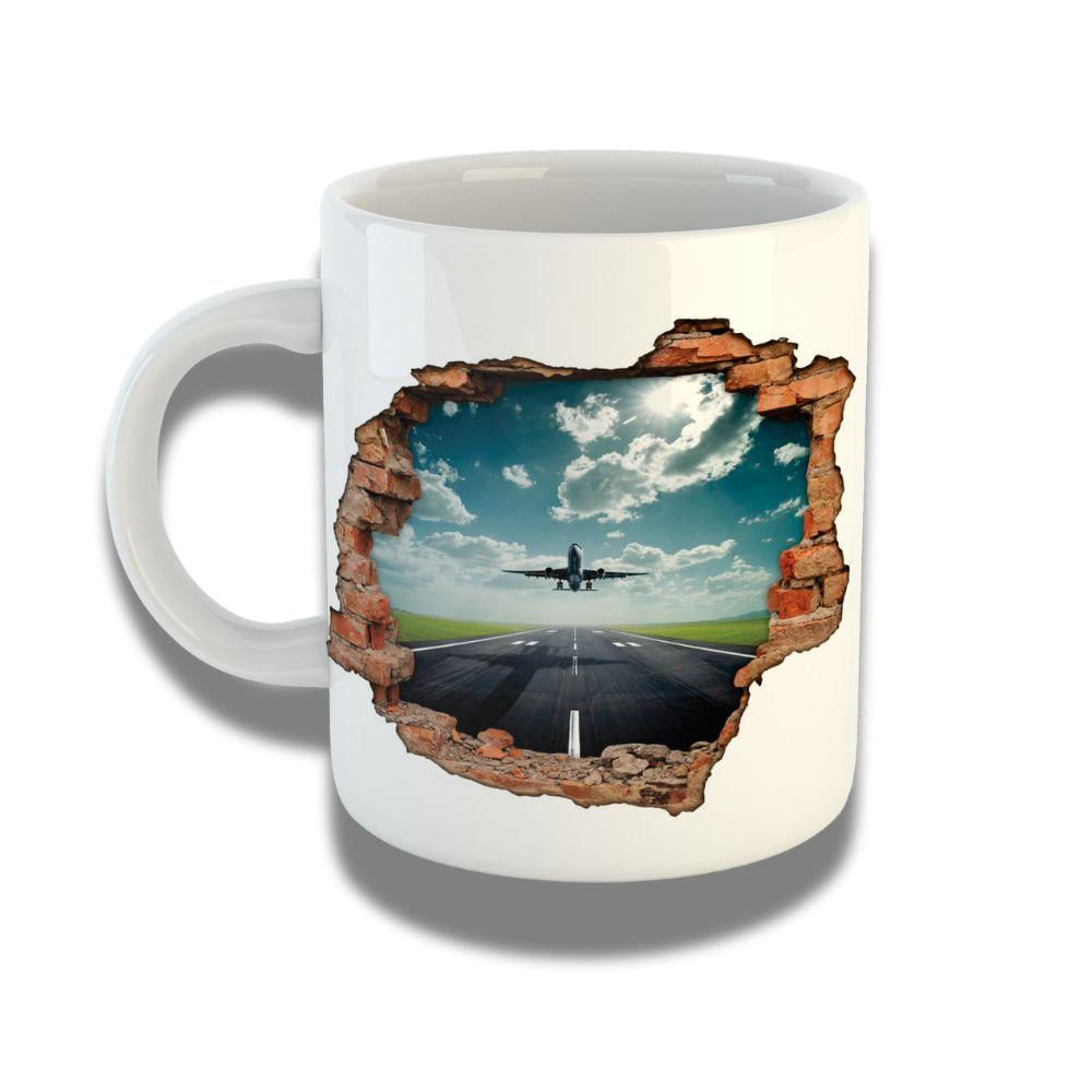 Caneca De Porcelana 325ml Com Design 3d Exclusivo Avião