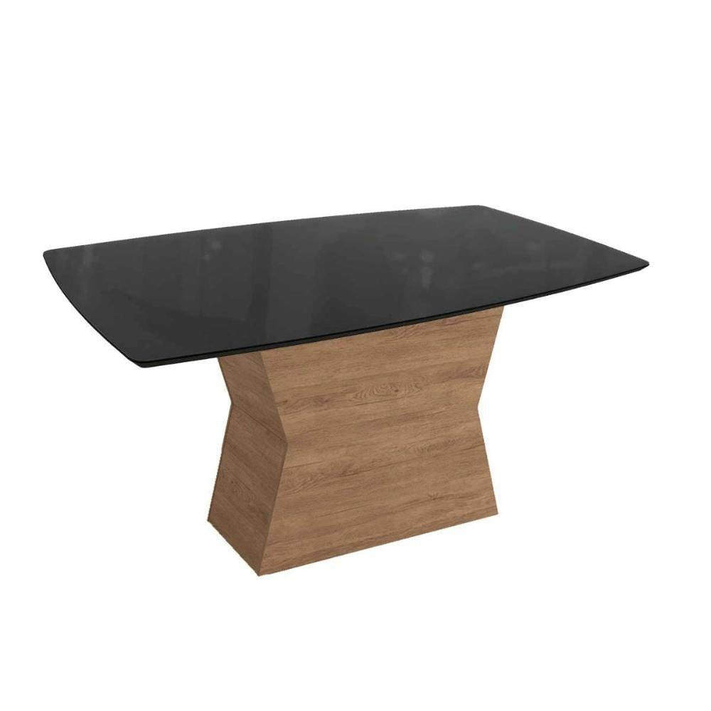 Mesa Para Cozinha Tília Com Tampo Madeirado Com Vidro 90x170cm Nogueira Preto Fosco Vidro Preto Kappesberg