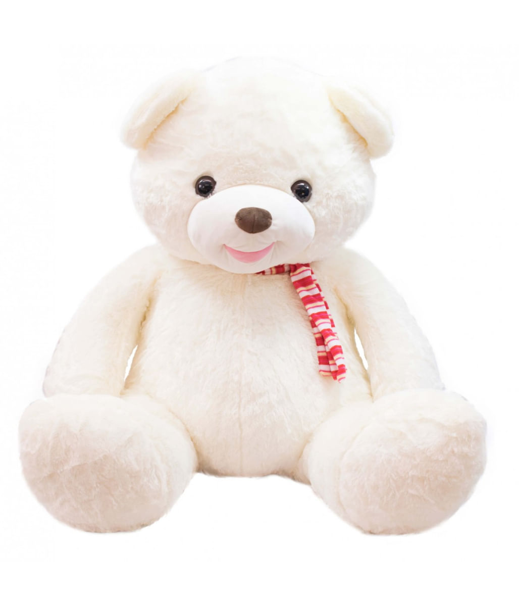 Urso Branco Laço 77cm - Pelúcia - Tudo em Caixa