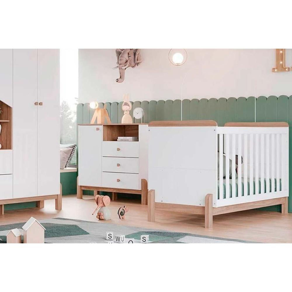 Quarto Infantil Completo Ternura 2 Peças (1 Cômoda + 1 Berço) Qi92 Branco-jequitiba - Henn