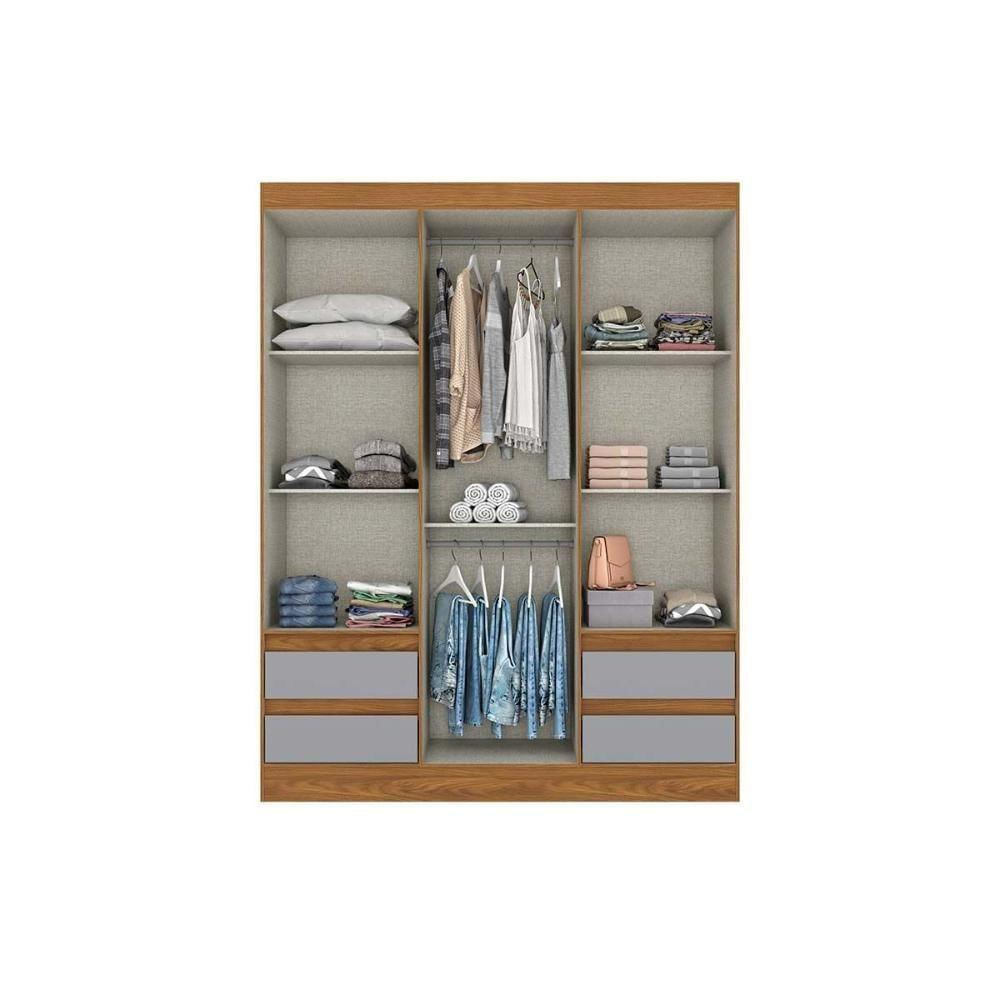 Guarda Roupa Solteiro 3 Portas E 4 Gavetas Briz Lema B55 Nature-off White