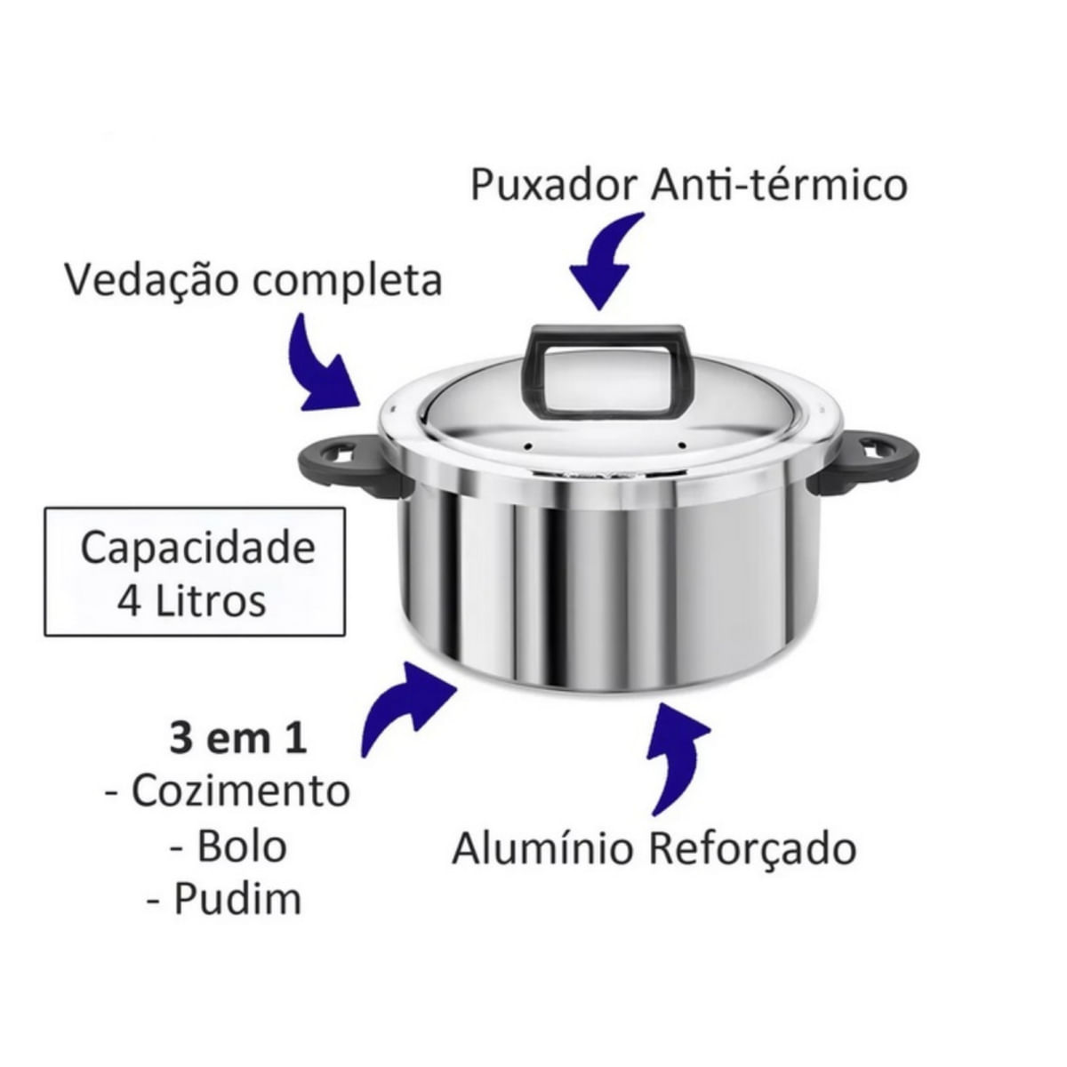 Panela Caçarola Meia Pressão Alumínio Ramos 22cm