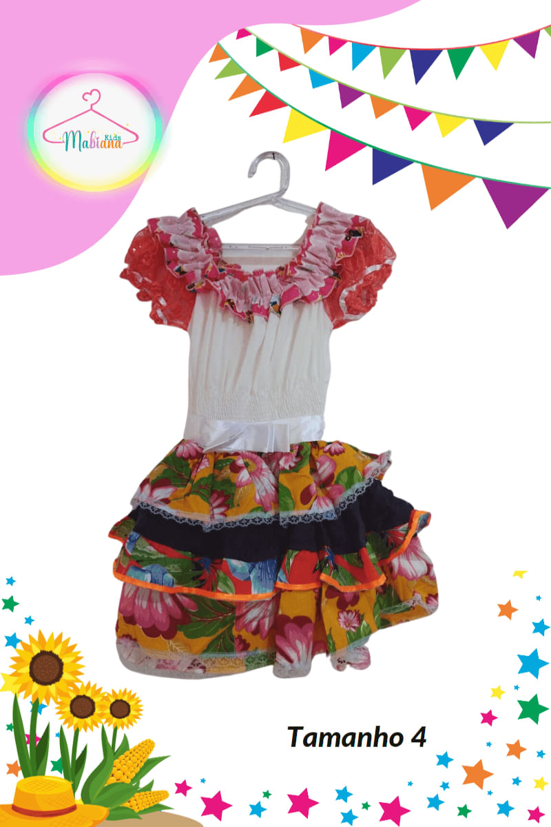 Vestido Junino infantil colorido (Tam. 4)