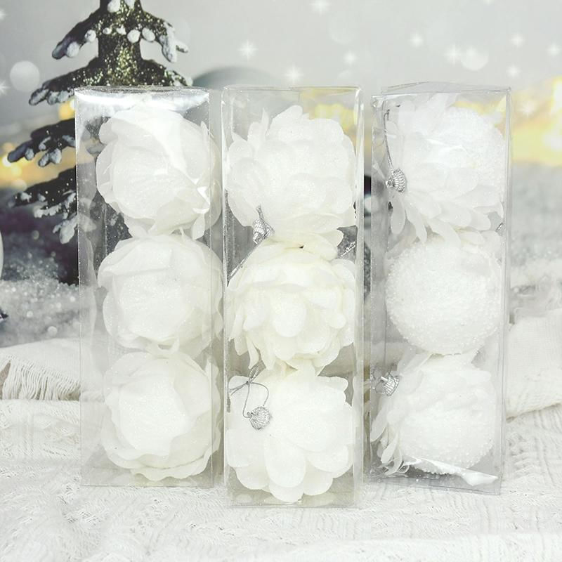 Bolhas de Natal Ornamentos Brancos com Glitter e Penas