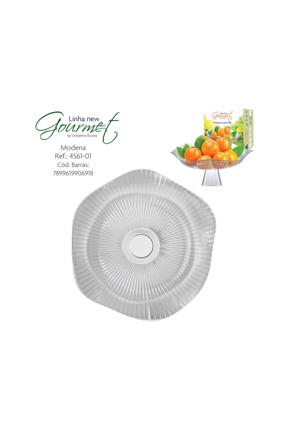 Fruteira e Saladeira de Vidro com Pé Ruvolo Gourmet Modena Redonda 32cm