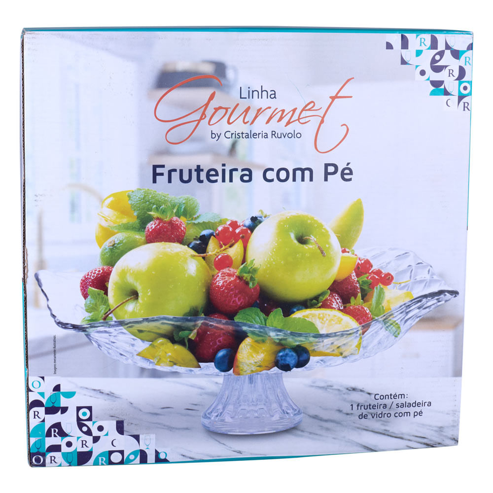 Fruteira e Saladeira de Vidro com Pé Ruvolo Gourmet Modena Redonda 32cm