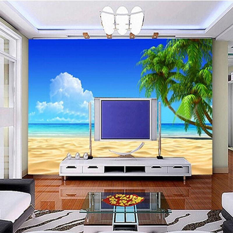 Papel de Parede Mural Paisagem de Palma de Coco Céu Azul 380 cm(L) x 260 cm(A)