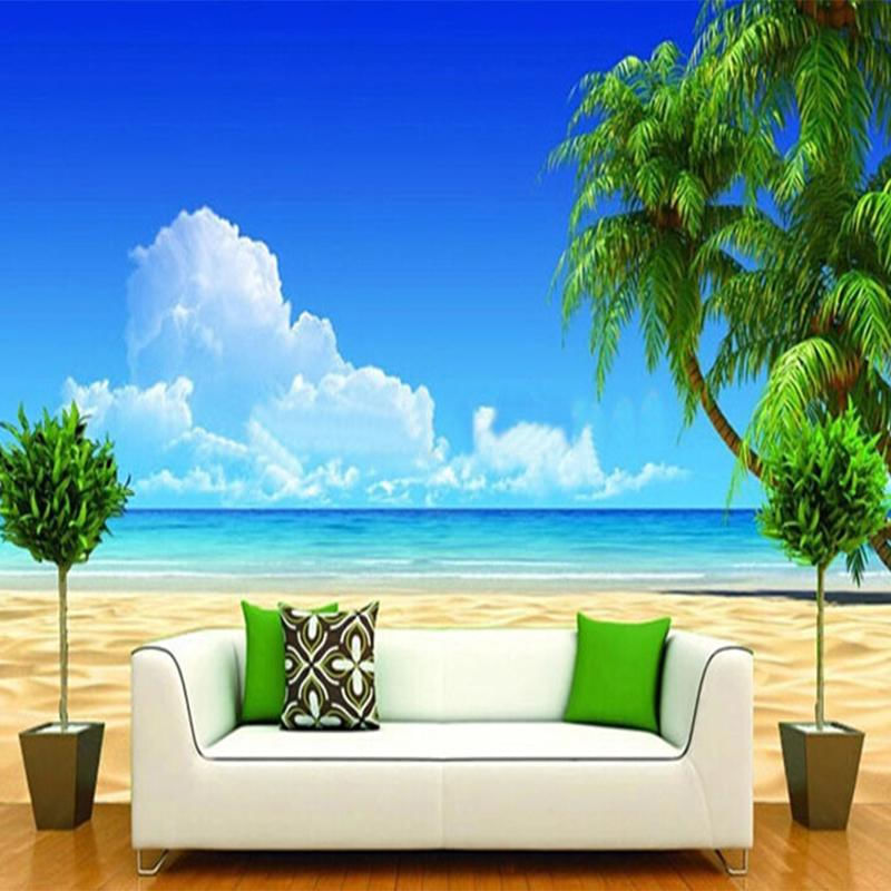 Papel de Parede Mural Paisagem de Palma de Coco Céu Azul 380 cm(L) x 260 cm(A)