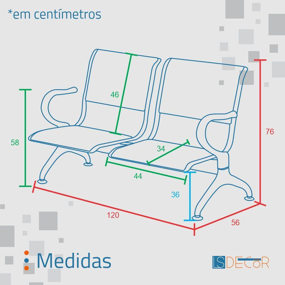 Cadeira Longarina Com Est Cromada 2 Lugares Colors Azul Royal