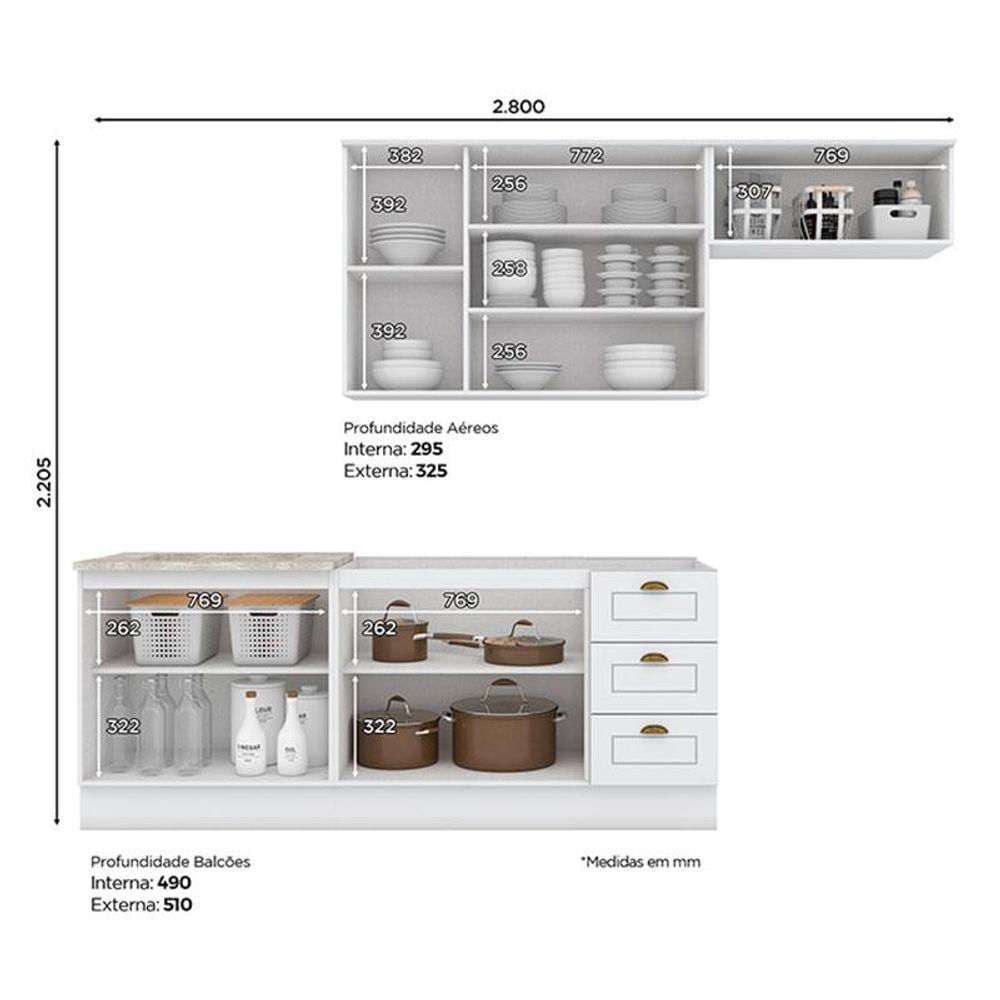 Cozinha Modulada Nova York 5 Peças Branco Hp Com Tampo Cooktop Calcare - Henn