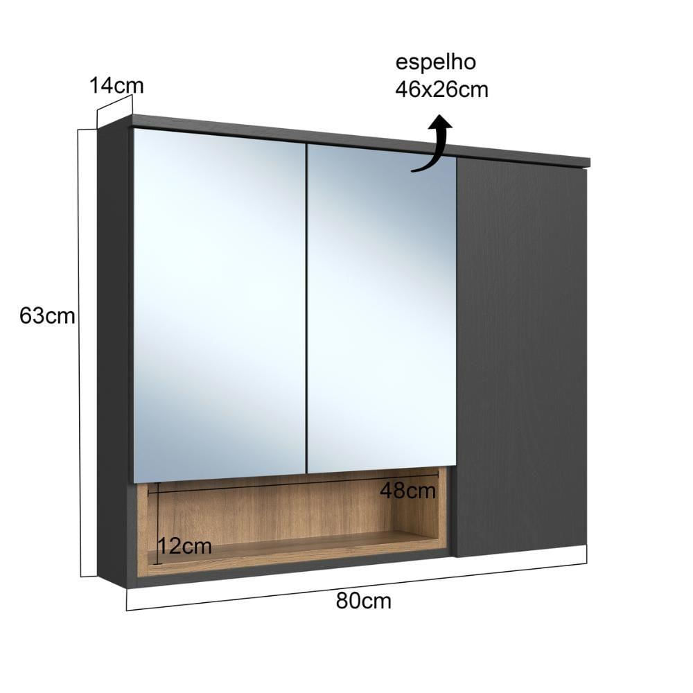 Armário Espelheira Para Banheiro Cecília Com 3 Portas E Um Nicho Mel-grafite