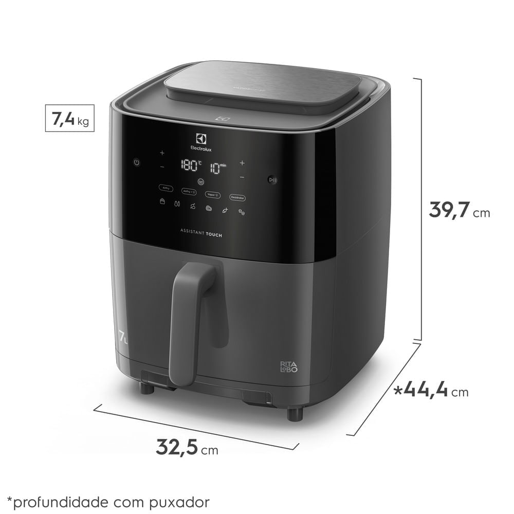 Air Fryer Electrolux por Rita Lobo 7L Digital Cinza Expert c/ Vapor e Autolimpeza 1700W (EAF180) 127V