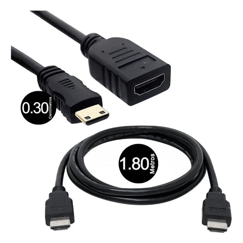 Kit 1 Cabo Extensor Mini Hdmi 30 Cm + Cabo Hdmi 1.80 Mts