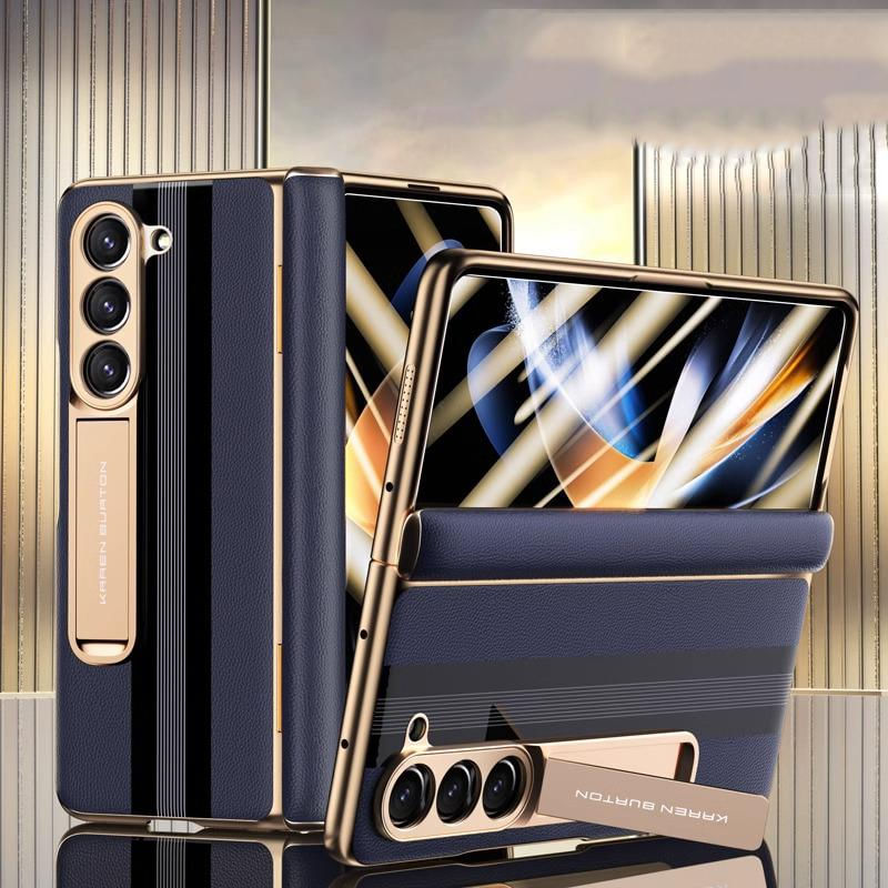 Capas de Couro Genuine para Samsung Galaxy Z Fold 6 com Proteção Completa Para Galaxy Z Fold 5 / azul