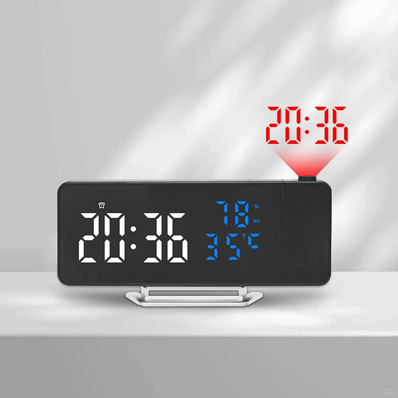 Relógio Despertador Digital com Projeção 180° Temperatura Umidade