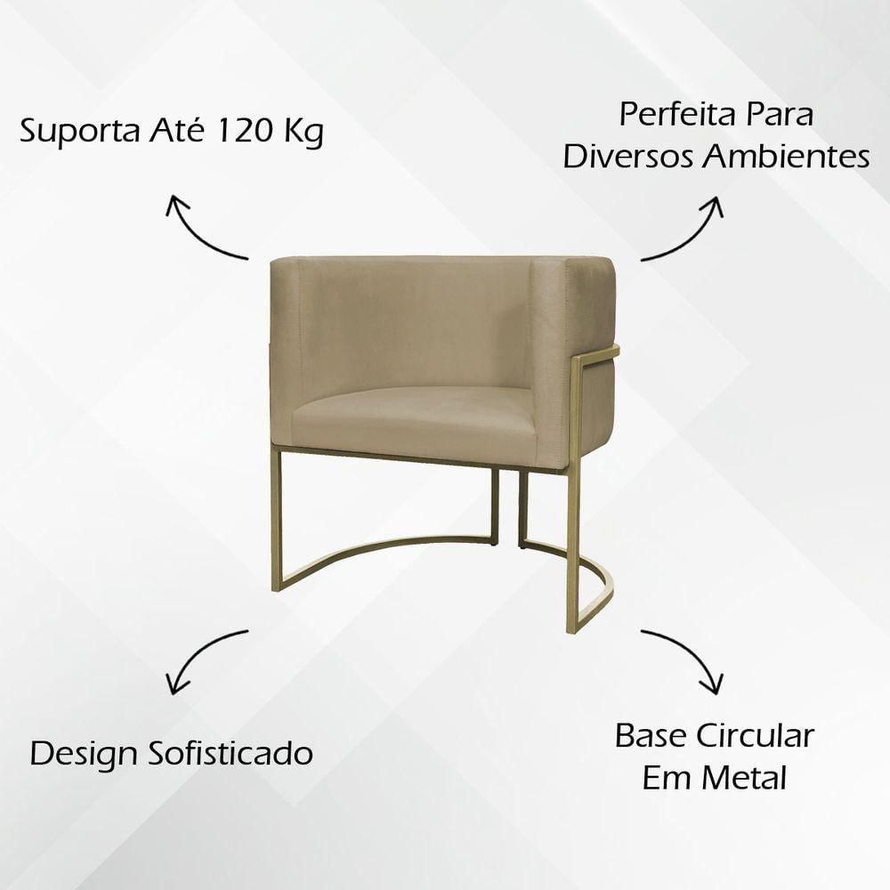 Poltrona Decorativa Recepção Luna Suede Base Ferro Champagne Nude Suede