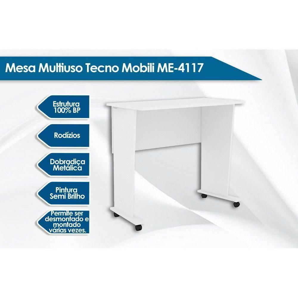 Mesa Multiuso Casal Dobrável Me4117 C- Rodízios Amêndoa - Tecno Mobili