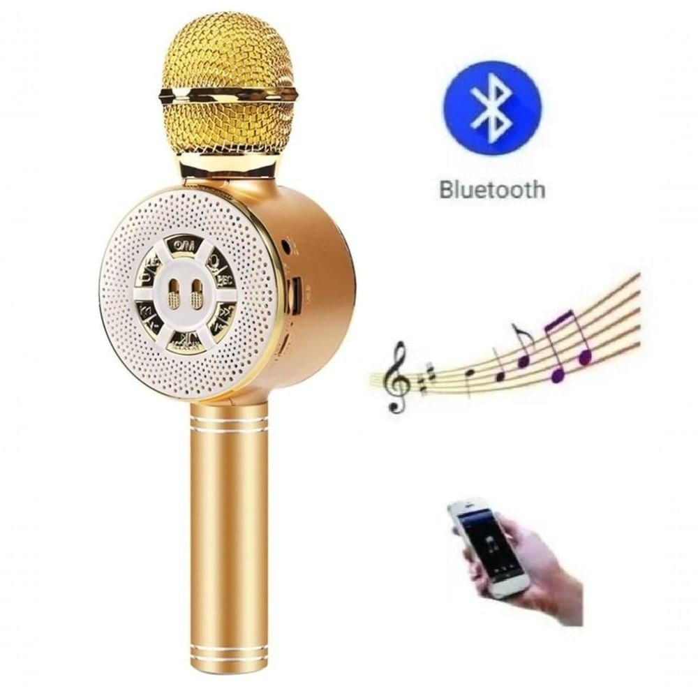 Microfone Karaokê Bluetooth Sd Usb Com 4 Efeitos De Voz Ws-669 Dourado