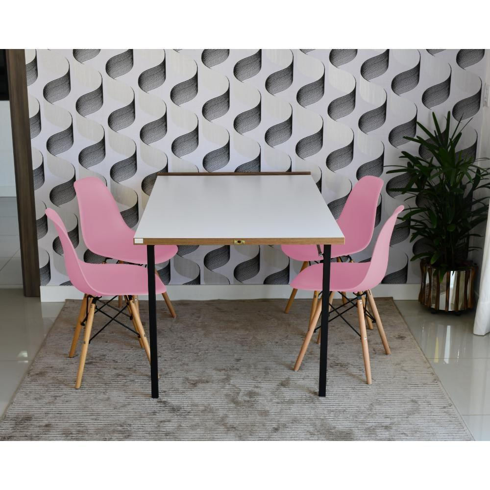 Conjunto de Mesa 1,40 Branco Noronha e 4 Cadeiras Rosa