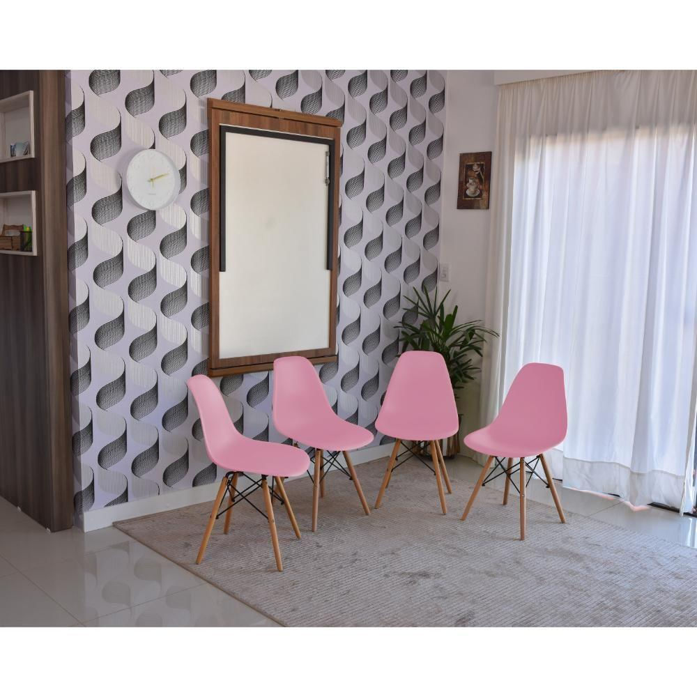 Conjunto de Mesa 1,40 Branco Noronha e 4 Cadeiras Rosa