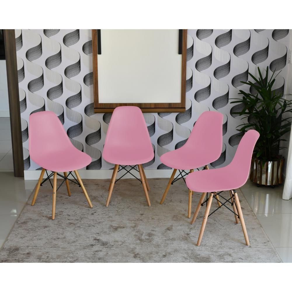 Conjunto de Mesa 1,40 Branco Noronha e 4 Cadeiras Rosa