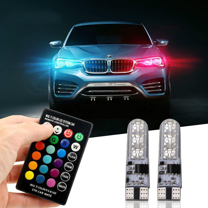 Luz LED RGB T10 12V para Carro, com Controle Remoto