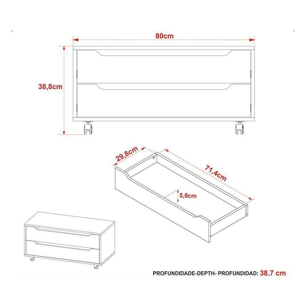 Gabinete De Banheiro Com Rodizio Bn3643 Sem Cuba 2 Gavetas 80cm Branco - Tecno Mobili