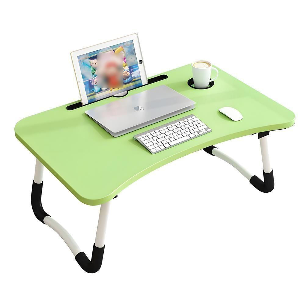 Mesa Notebook Dobravel Home Office Bandeja Sofa Cama Multiuso Suporte Porta Copo Verde