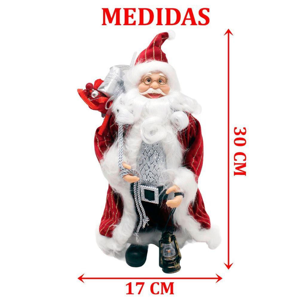 Decoração Papai Noel Com Casaco Lampião Saco Presentes 30cm