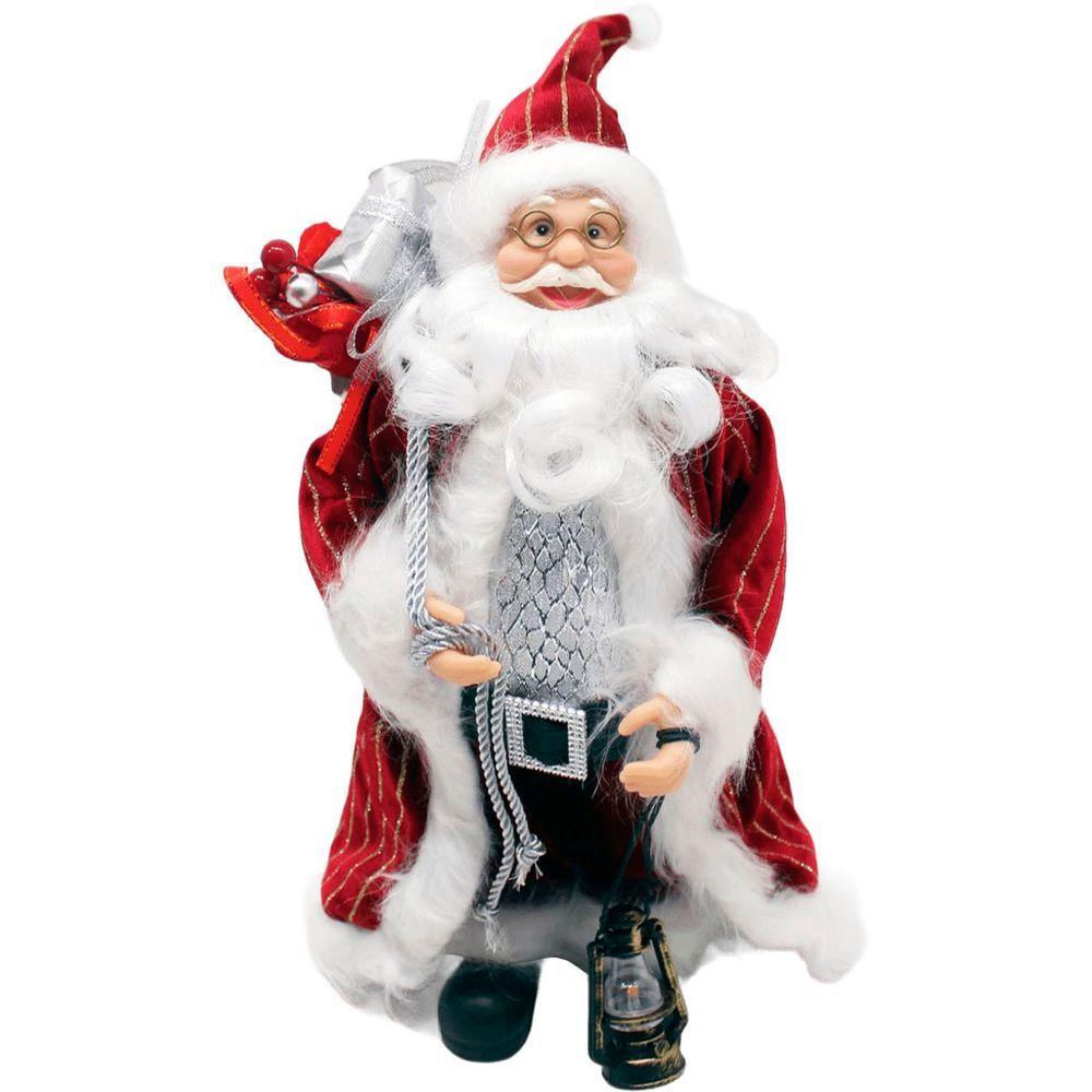 Decoração Papai Noel Com Casaco Lampião Saco Presentes 30cm