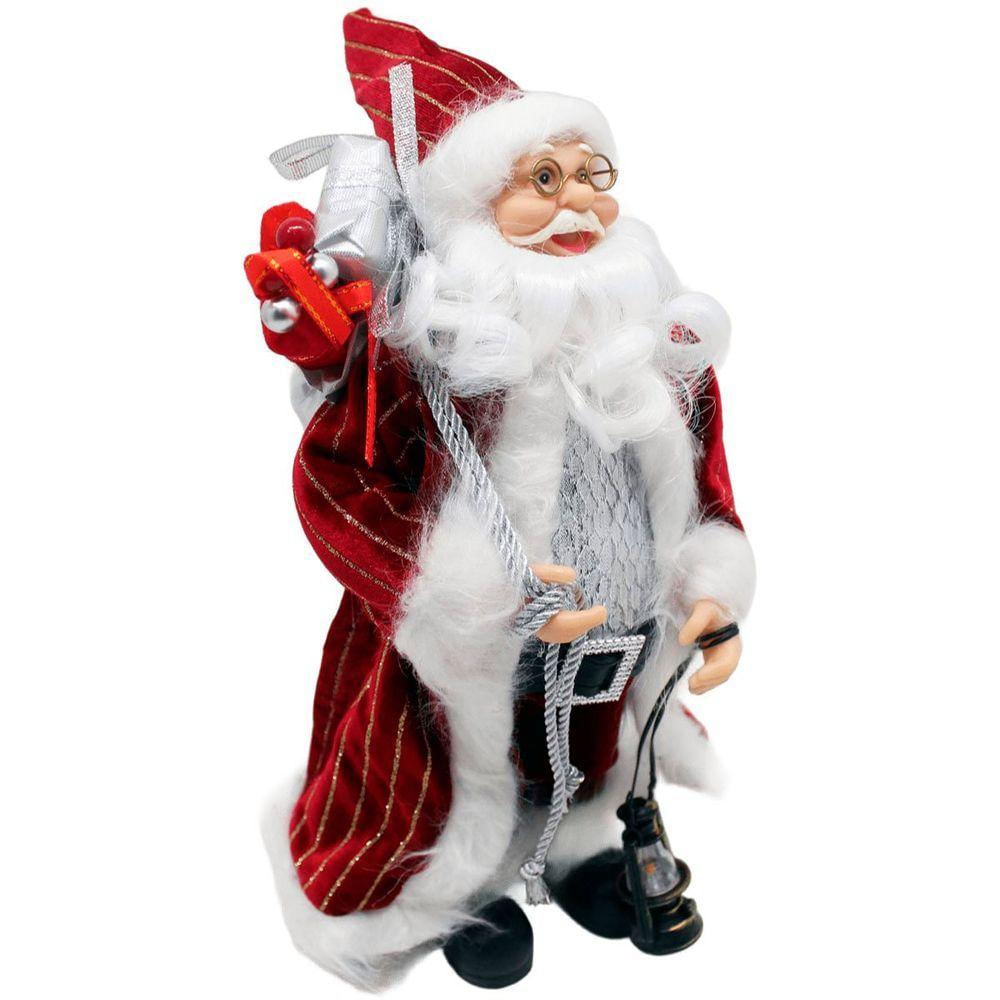 Decoração Papai Noel Com Casaco Lampião Saco Presentes 30cm