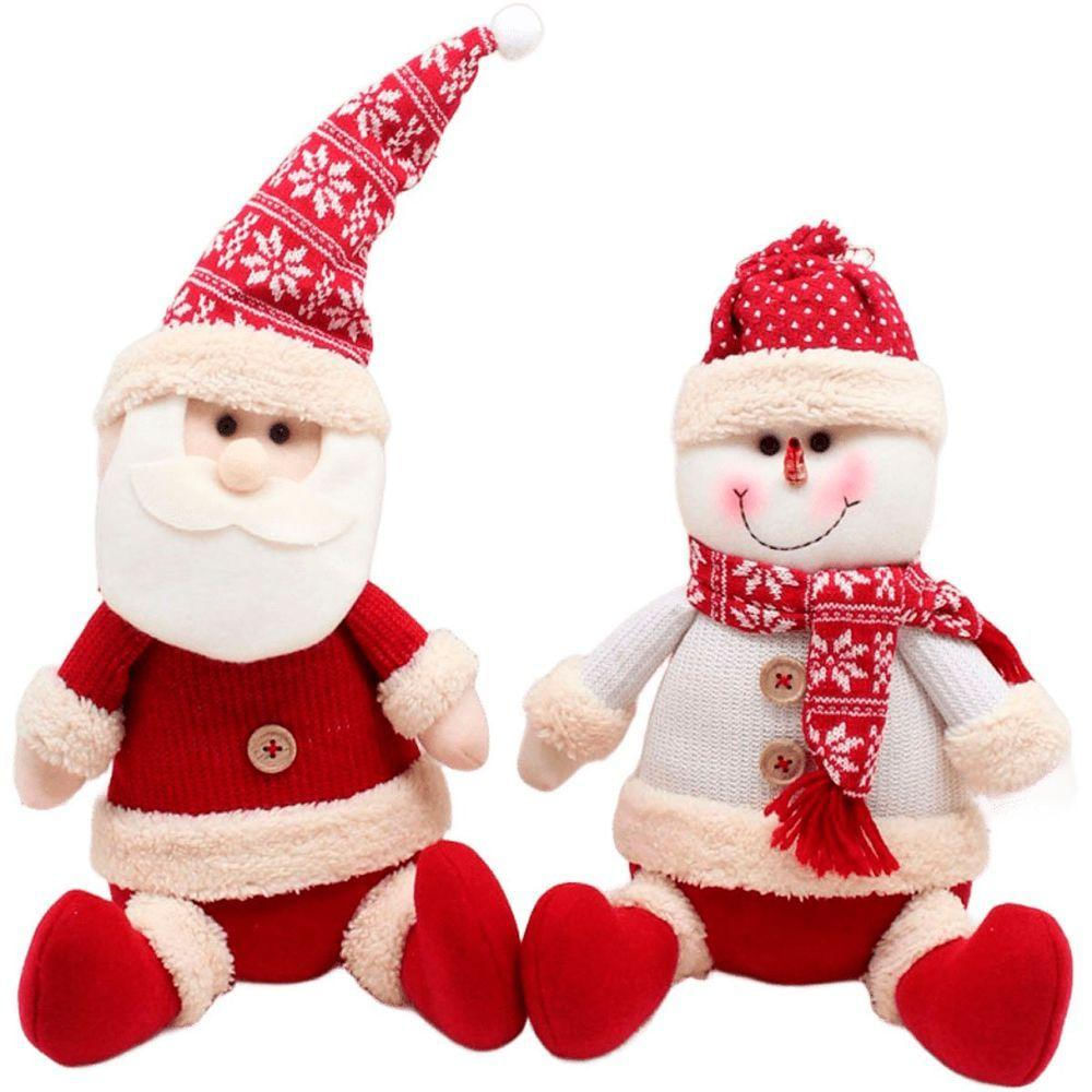 Dupla Papai Noel Boneco Neve Sentado Decoração Natal De 35cm