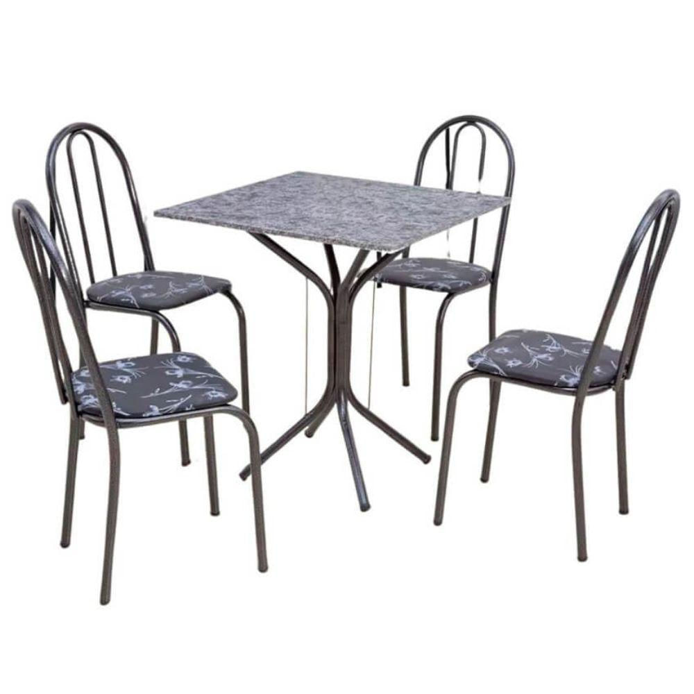 Conjunto De Mesa Sala De Jantar Vera Granito 70cm Com 4 Cadeiras Assento Preto Floral - Fabrica 1 Móveis