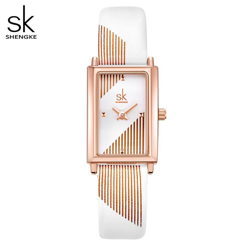 Relógio Feminino Shengke Design Novo Branco Retangular Elegante Quartz branco