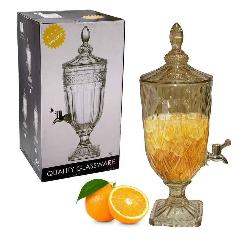 Suqueira De Cristal Diamond 3 Litros Dispenser Dourado De Vidro Bebidas Agua Casamento Festa Luxo