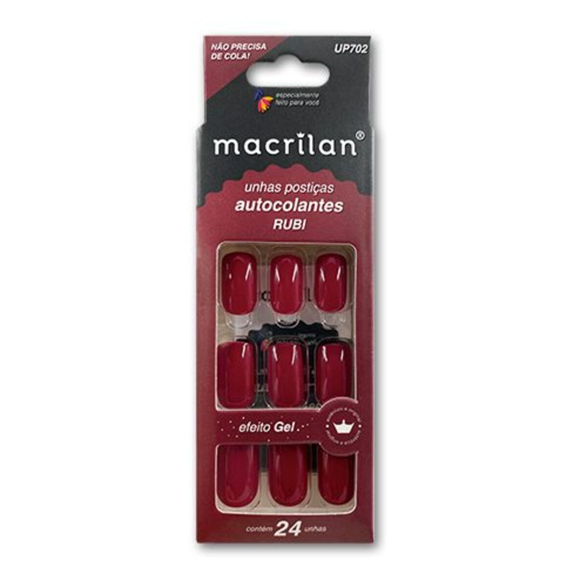 Macrilan Unhas Postiças Autocolantes Efeito Gel (24 Unidades)