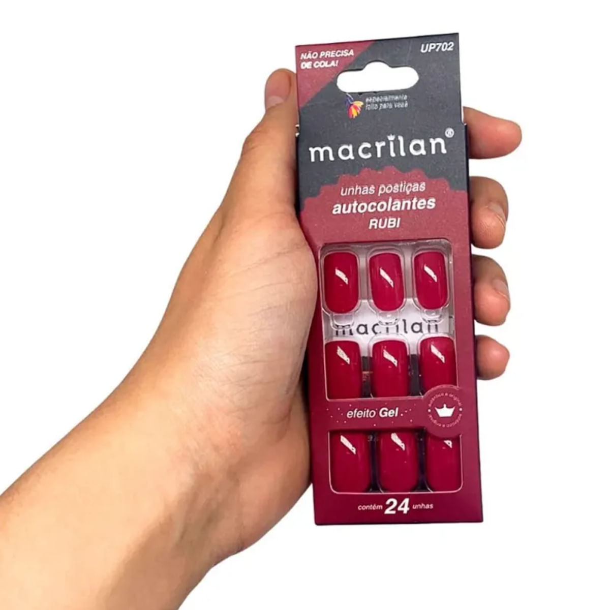 Macrilan Unhas Postiças Autocolantes Efeito Gel (24 Unidades) médio / rubi