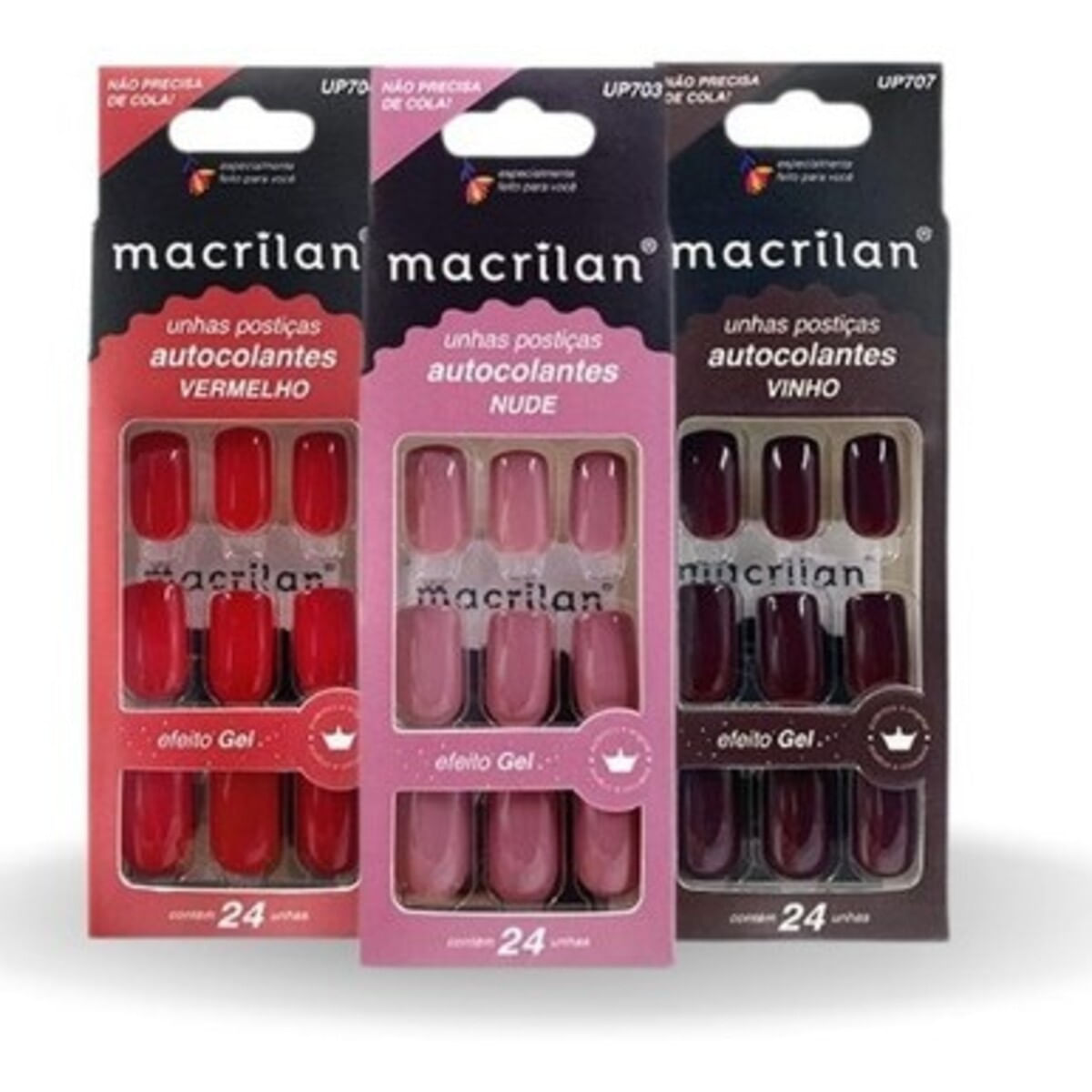 Macrilan Unhas Postiças Autocolantes Efeito Gel (24 Unidades) médio / rubi