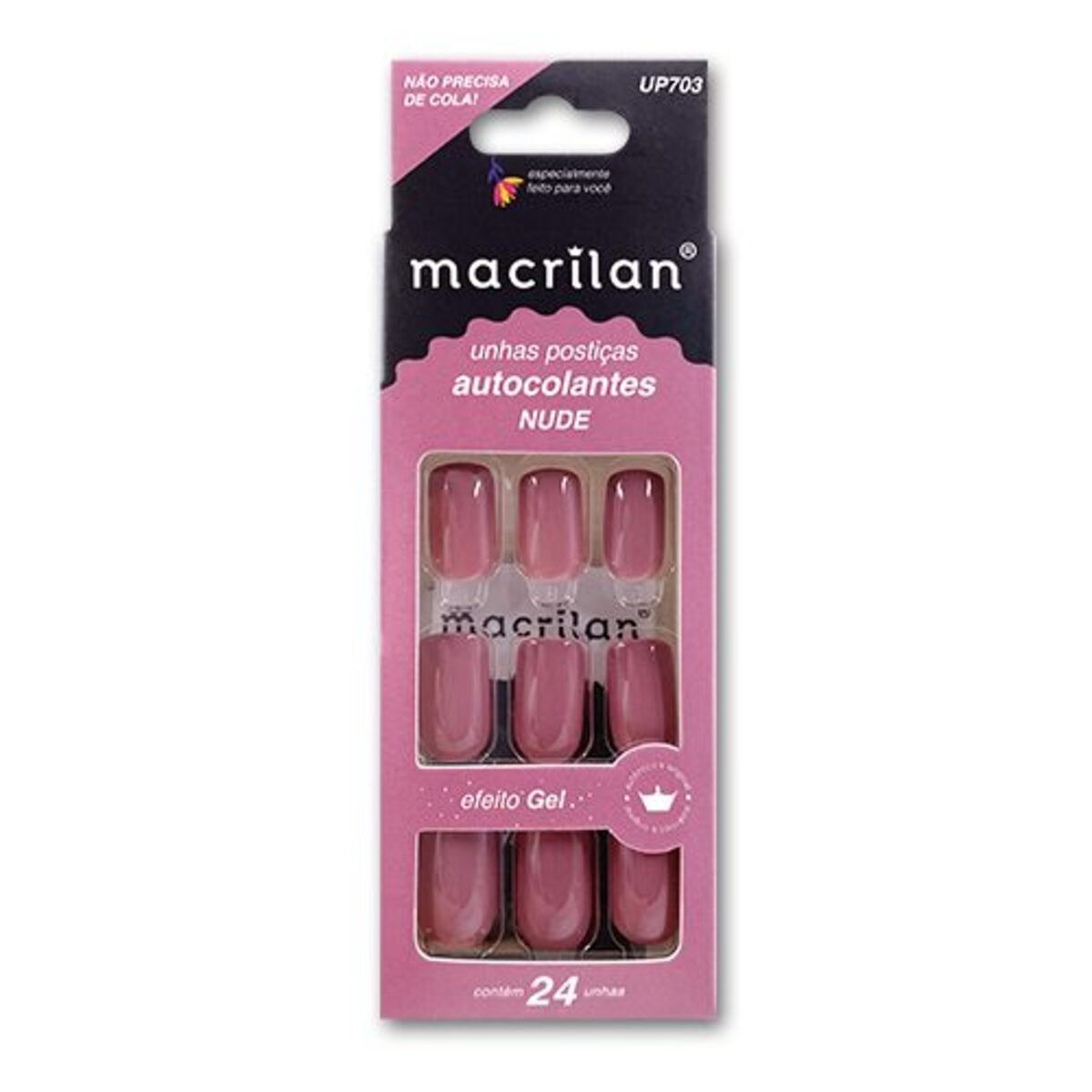 Macrilan Unhas Postiças Autocolantes Efeito Gel (24 Unidades) médio / rubi