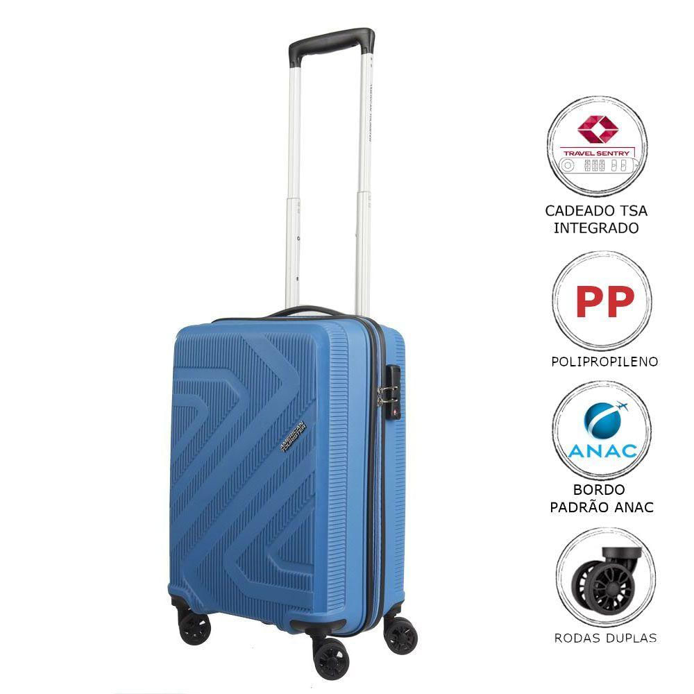 Mala De Bordo Pequena Viagem Polipropileno American Tourister Camboriu Cadeado Tsa Rodas 360º Azul P