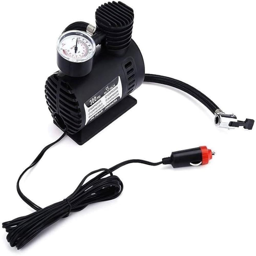 Compressor De Ar Mini Eletrico 12v Carro Barco Calibrador Pneu Moto Bike Manometro Portatil Veicular 3 Bicos