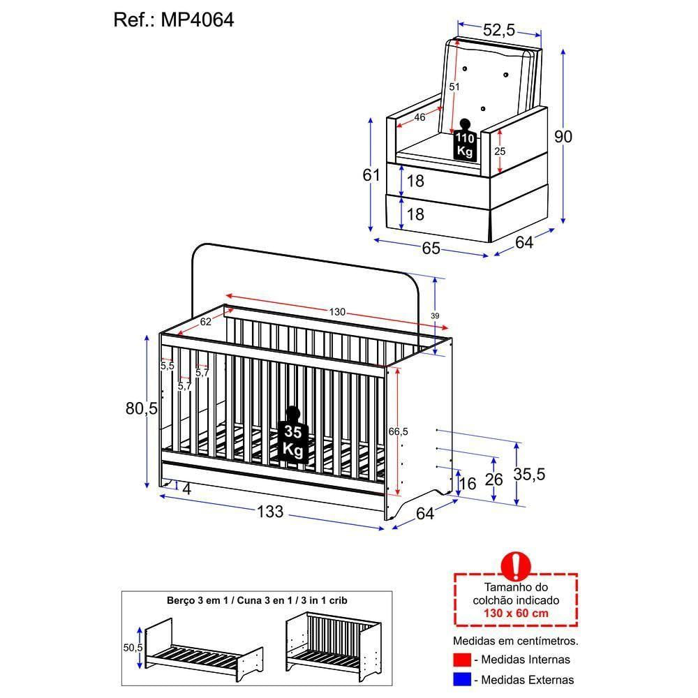 Berço 3x1 Com Poltrona De Amamentação Multimóveis Mp4064 Branco/bege Branco/bege