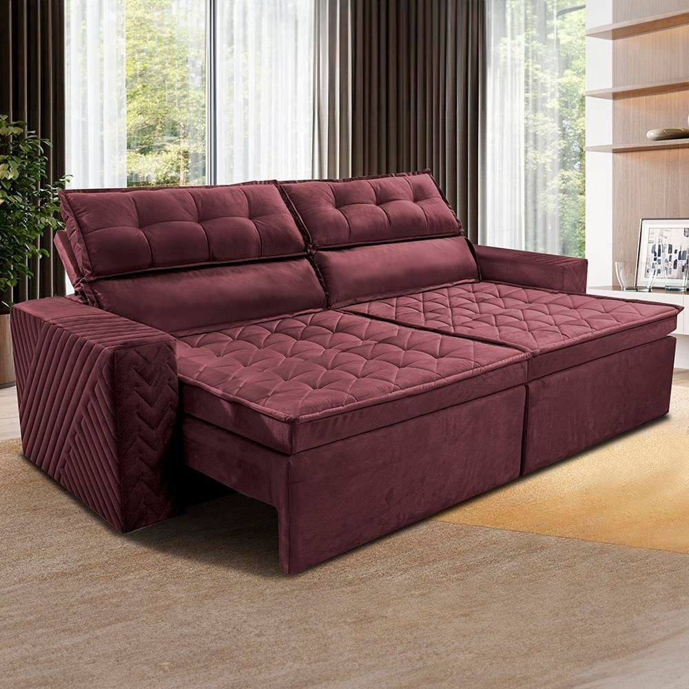 Sofá 4 Lugares Cama inBox Belém Retrátil/Reclinável com 230 cm de Largura e Revestido em Suede Velusoft