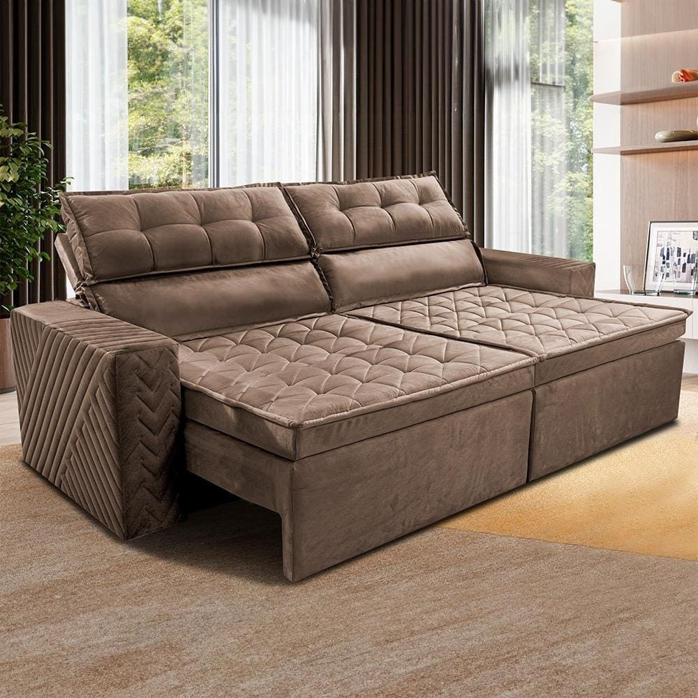 Sofá 4 Lugares Cama inBox Belém Retrátil/Reclinável com 230 cm de Largura e Revestido em Suede Velusoft