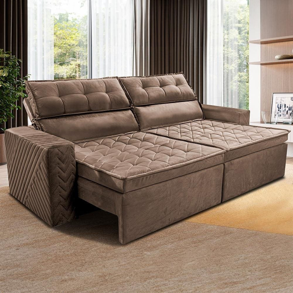 Sofá 3 Lugares Cama inBox Belém Retrátil/Reclinável com 200 cm de Largura e Revestido em Suede Velusoft