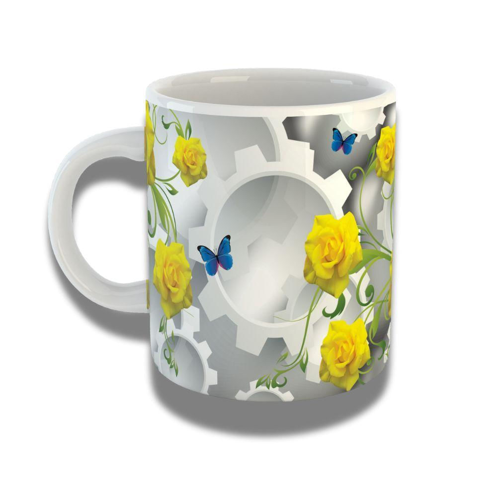 Caneca De Porcelana 325ml Com Design 3d Exclusivo Floral