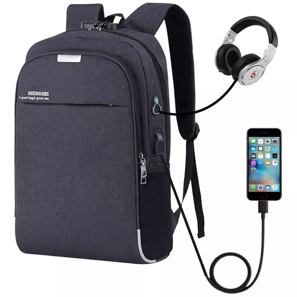 Mochila Notebook Com Cadeado Anti Furto Lorben Saída Cabo Auxiliar Usb Fone Ouvido Gt6238