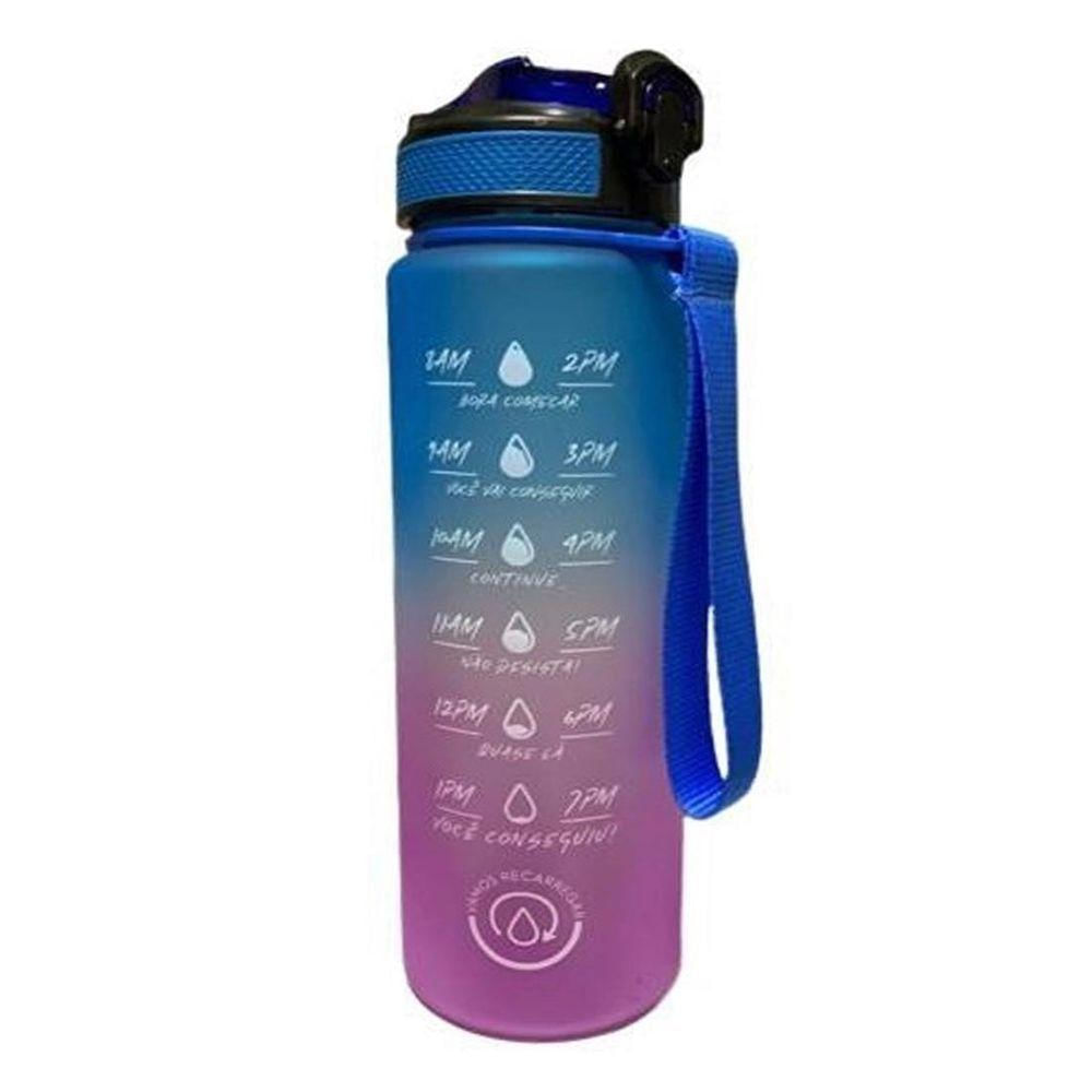 Garrafa De água Motivacional 1000ml Hydratus Water And More Mbfit Azul-rosa