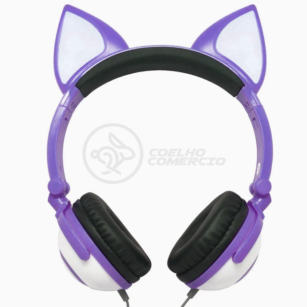 Fone De Ouvido Gatinho Fox Fio C/ Led Infantil Roxo