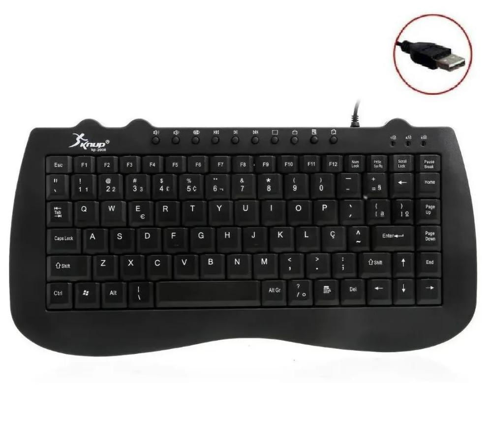 Mini Teclado Com Cabo Usb Para PC Notebook Multimidia Preto Abnt2